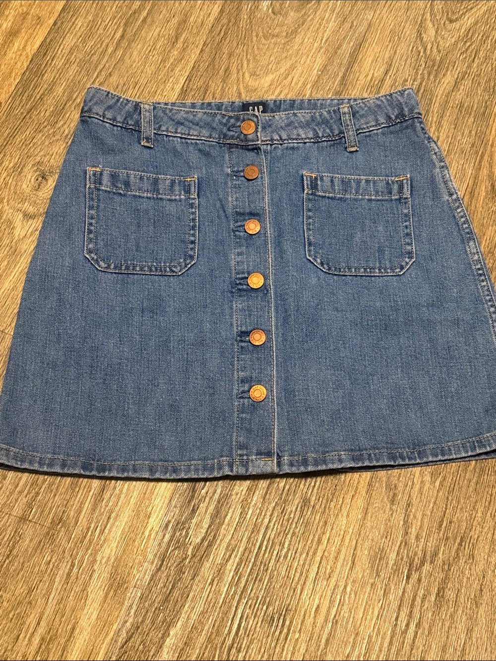 GAP Blue Denim Button-Front Mini Skirt